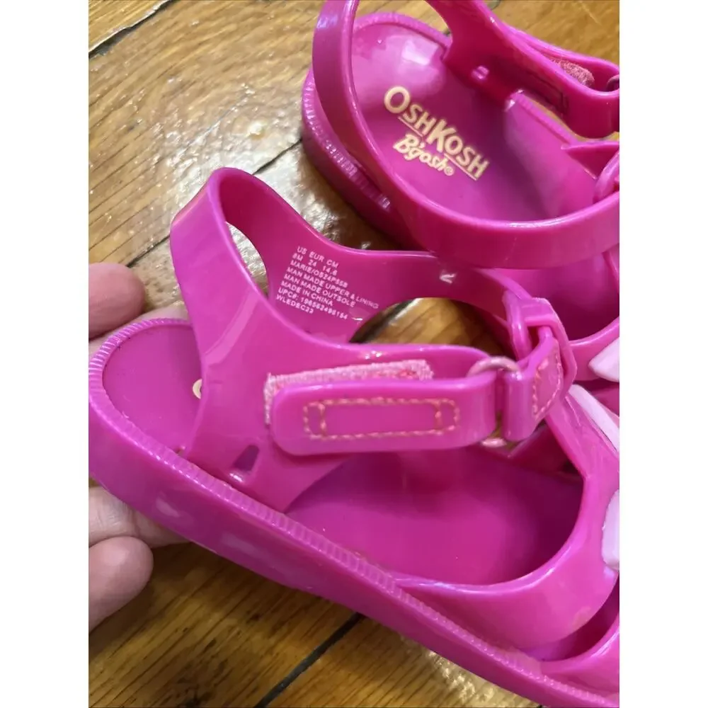 Oshkosh B’Gosh Size 8 Toddler Hot Pink Baby Girl Plastic Jelly Sandal Butterfly
